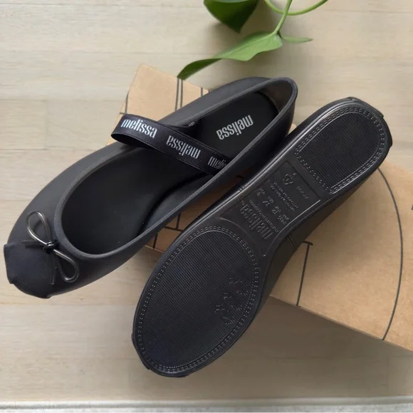 Melissa Women's Gray Ballet Flats with Bow - Picture 2 of 6